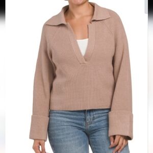 JASON WU Camel Cuff Sleeve Collared Sweater S NEW